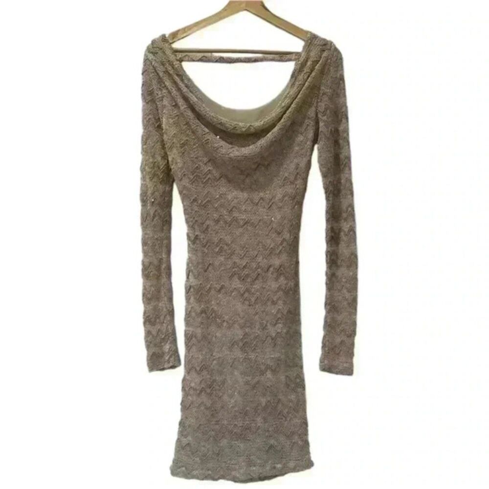Jodi Kristopher Lined Knit Chevron Midi Beige Dress Womens Size Medium